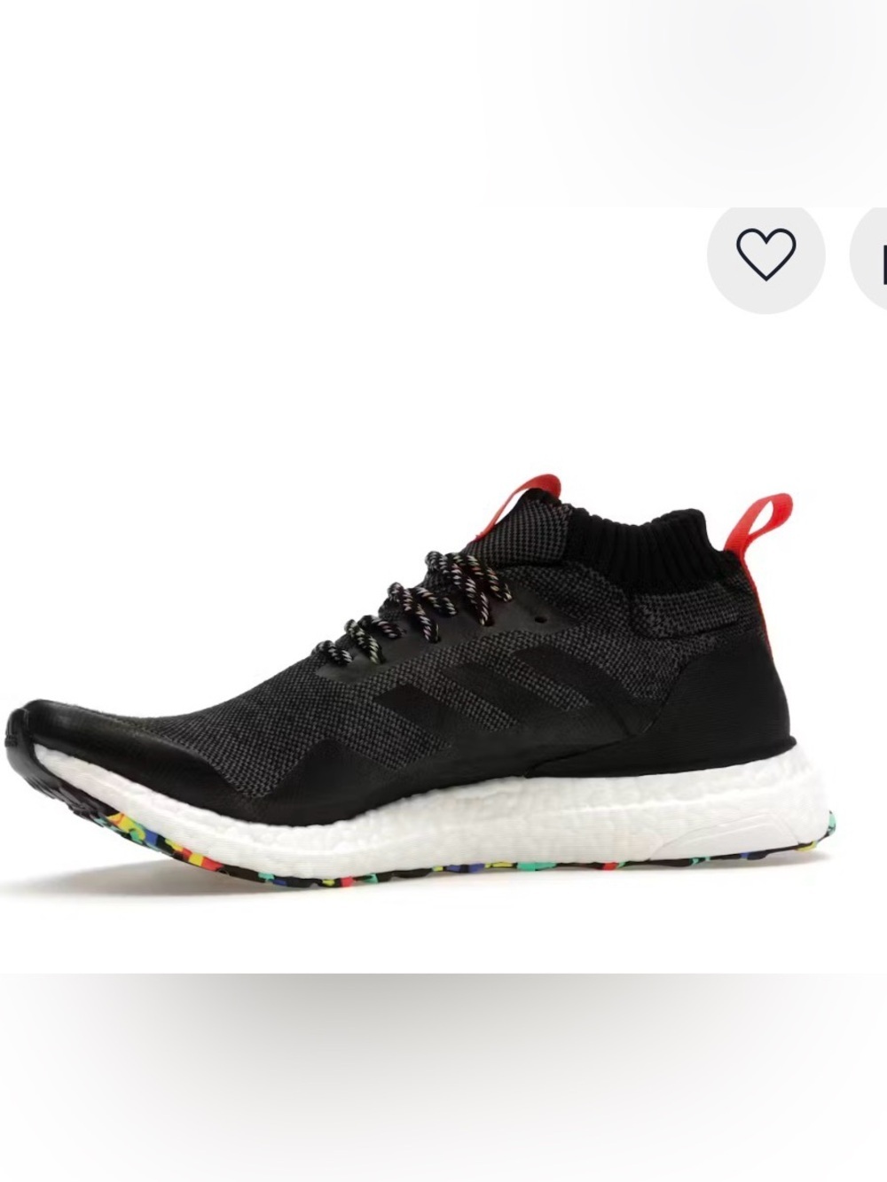 adidas Women’s Black Knit Sneakers with White Midsole and Red Pull Tab